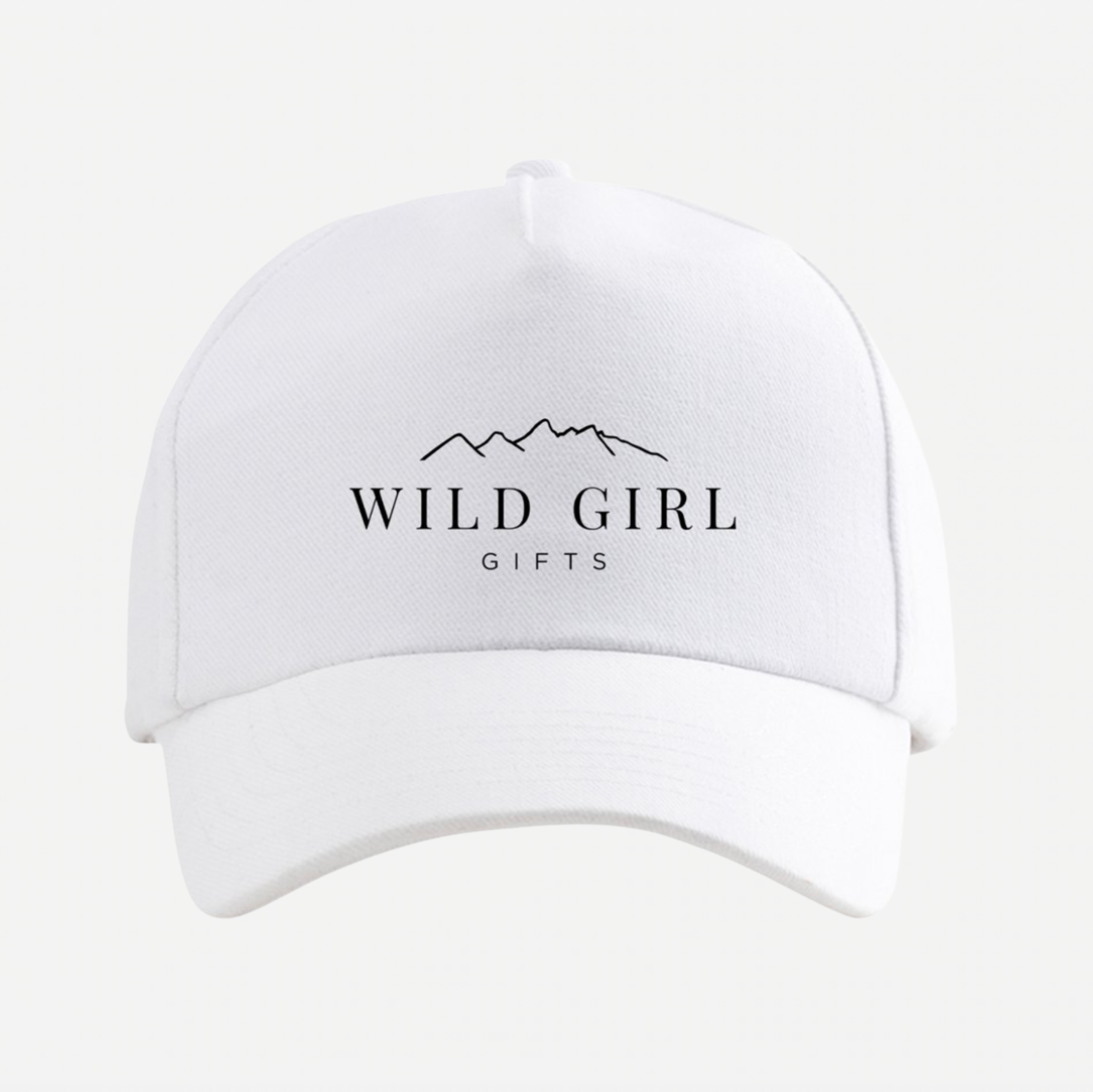 White cap with 'Wild Girl Gifts' logo on a white background