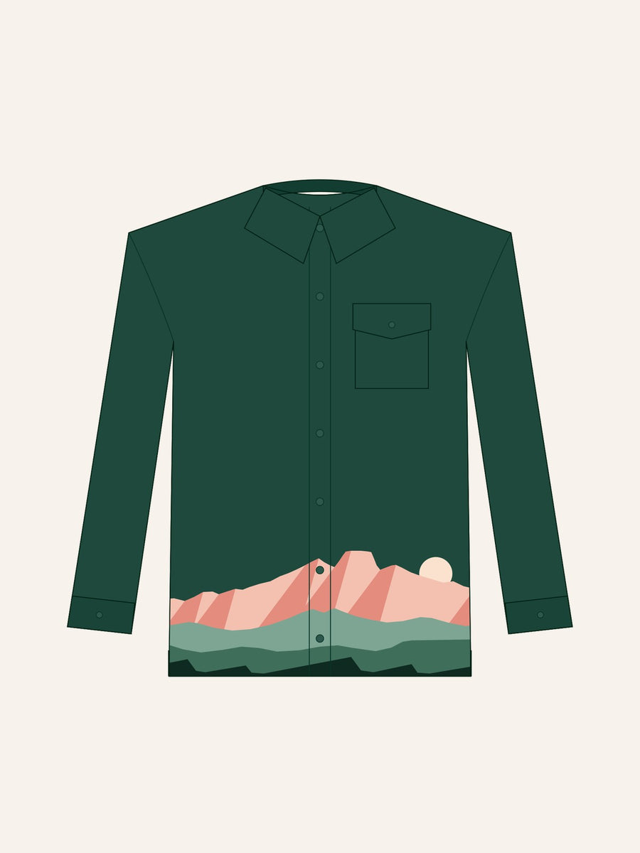 Trailhead Fleece Shirt Jacket in Spruce, front drawing