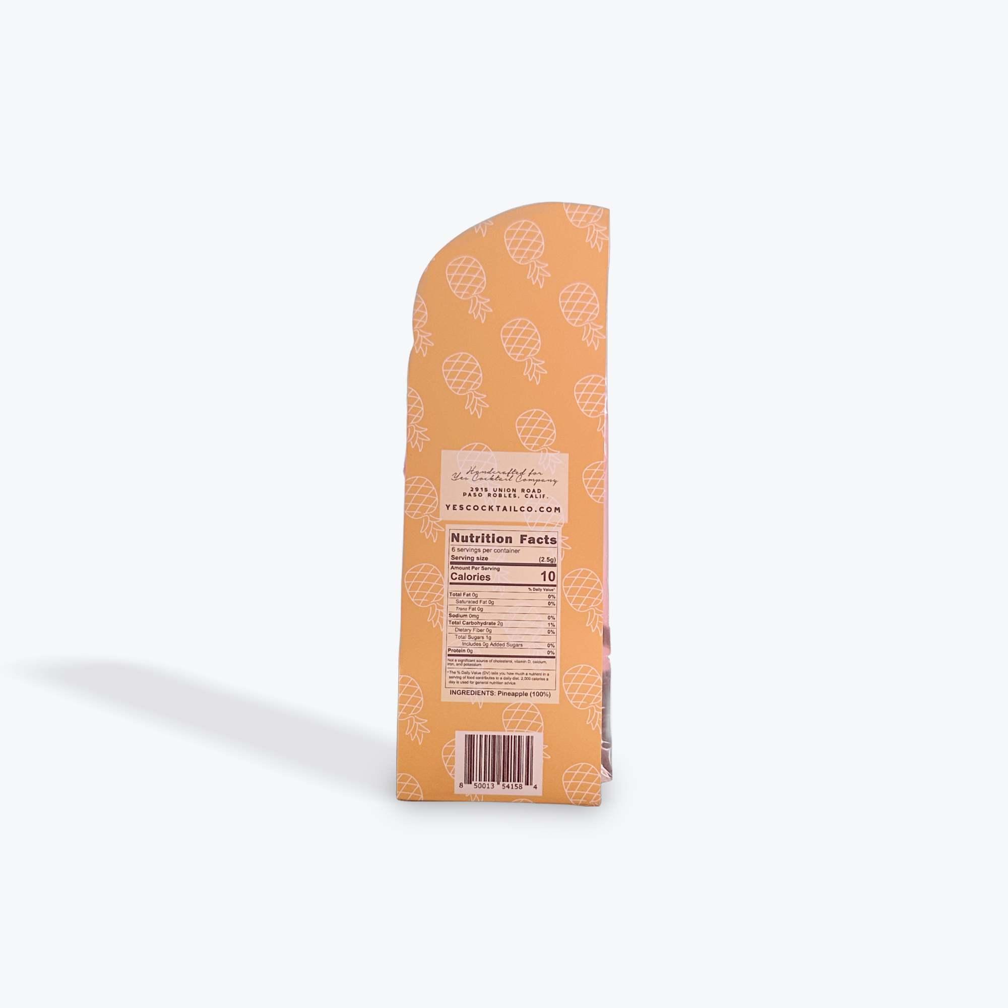 Pineapple-shaped packaging with a label on a white background