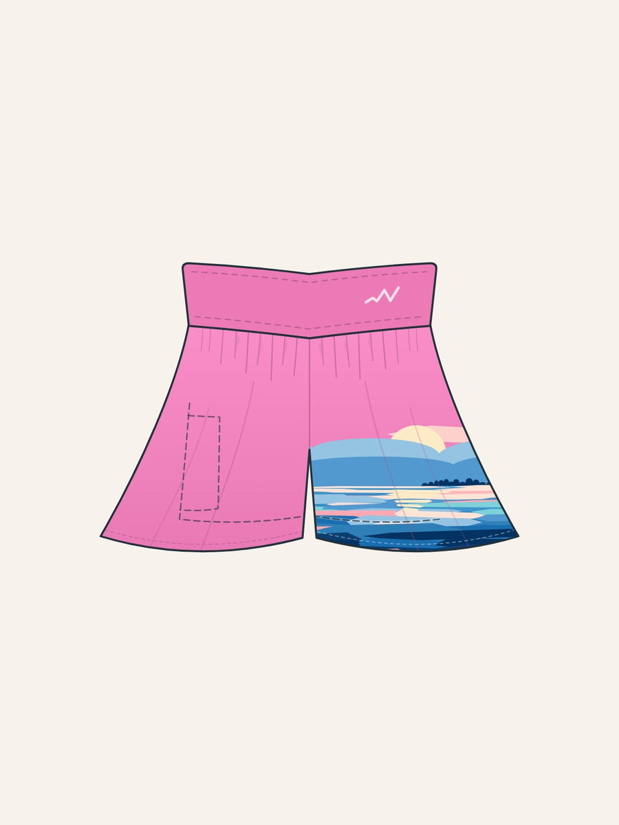 Lined Flowy Short in Bright Pink, front drawing